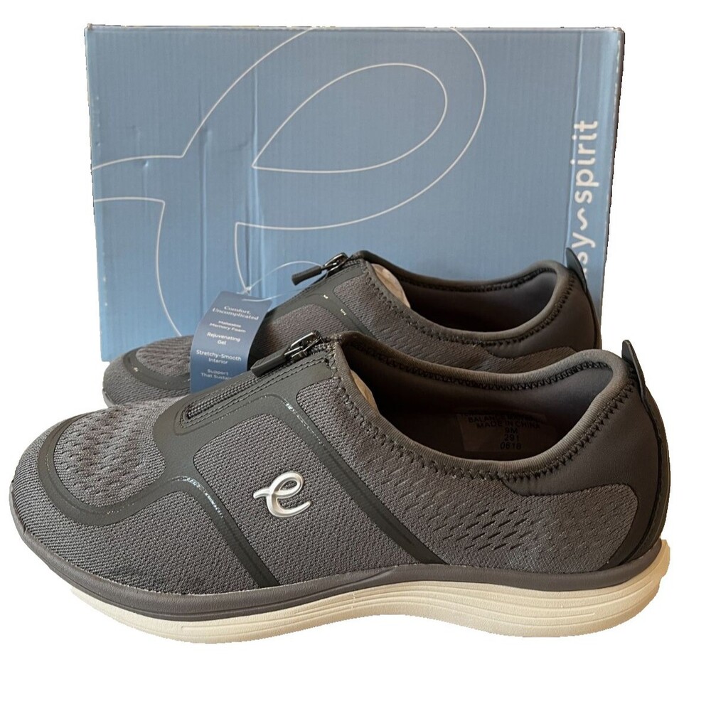 NEW EASY SPIRIT Medium-Gray COMFORT WALKING SNEAKERS sz 9 Zipper Glossy2-HS NEW